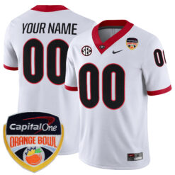 Custom Georgia Bulldogs Football Orange Bowl White Game Jersey - All Stitched