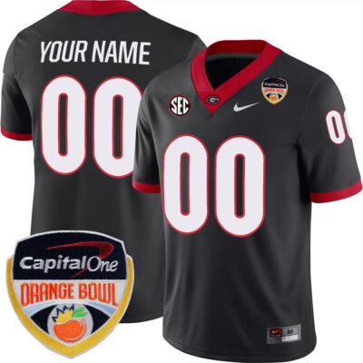 Custom Georgia Bulldogs Football Orange Bowl Black Game Jersey - All Stitched