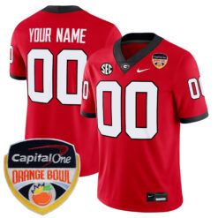 Custom Georgia Bulldogs Football Orange Bowl Red Home Game Jersey - All Stitched