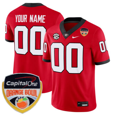 Custom Georgia Bulldogs Football Orange Bowl Red Home Game Jersey - All Stitched