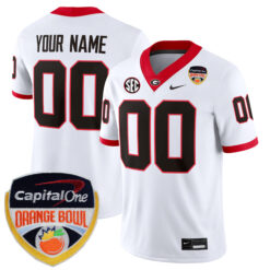 Custom Georgia Bulldogs Football Orange Bowl White Away Game Jersey - All Stitched