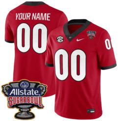 Custom Georgia Bulldogs Football Sugar Bowl Red Game Jersey - All Stitched
