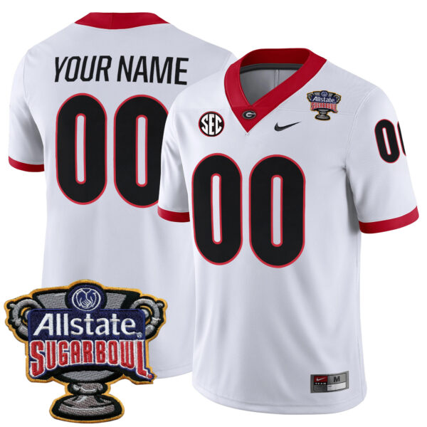 Custom Georgia Bulldogs Football Sugar Bowl White Game Jersey - All Stitched