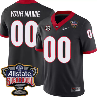 Custom Georgia Bulldogs Football Sugar Bowl Black Game Jersey - All Stitched