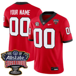 Custom Georgia Bulldogs Football Sugar Bowl Red Home Game Jersey - All Stitched