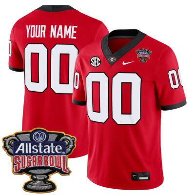 Custom Georgia Bulldogs Football Sugar Bowl Red Home Game Jersey - All Stitched