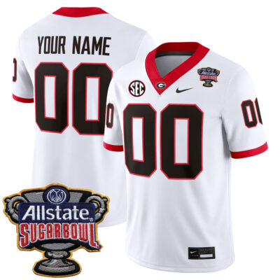 Custom Georgia Bulldogs Football Sugar Bowl White Away Game Jersey - All Stitched