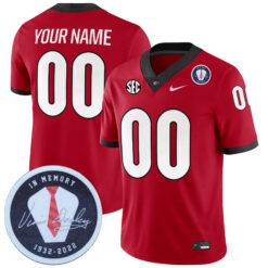 Custom Georgia Bulldogs Football Red Game Jersey w/ Vince Dooley Patch - All Stitched