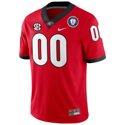 Alternative view of Custom Georgia Bulldogs Football Red Game Jersey w/ Vince Dooley Patch - All Stitched