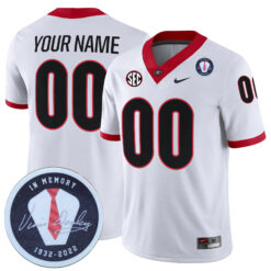 Custom Georgia Bulldogs Football White Game Jersey w/ Vince Dooley Patch - All Stitched
