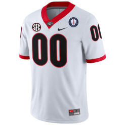 Alternative view of Custom Georgia Bulldogs Football White Game Jersey w/ Vince Dooley Patch - All Stitched