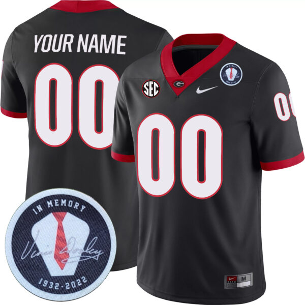 Custom Georgia Bulldogs Football Black Game Jersey w/ Vince Dooley Patch - All Stitched