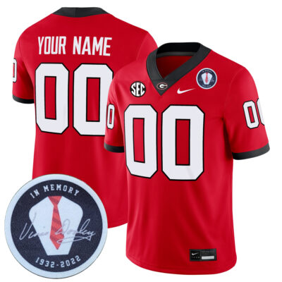Custom Georgia Bulldogs Football Red Home Game Jersey w/ Vince Dooley Patch - All Stitched