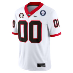 Alternative view of Custom Georgia Bulldogs Football White Away Game Jersey w/ Vince Dooley Patch - All Stitched