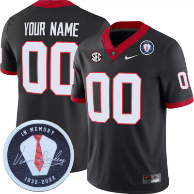 Custom Georgia Bulldogs Football Black Alternate Game Jersey w/ Vince Dooley Patch - All Stitched