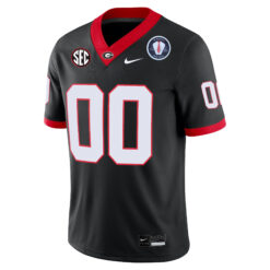 Alternative view of Custom Georgia Bulldogs Football Black Alternate Game Jersey w/ Vince Dooley Patch - All Stitched