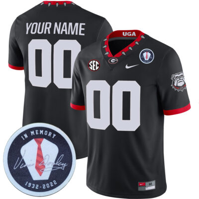 Custom Georgia Bulldogs Football Black 1981 Throwback Jersey w/ Vince Dooley Patch - All Stitched