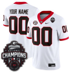 Custom Georgia Bulldogs Football Back2Back CFP National Championship White Away Game Jersey - All Stitched