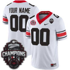 Custom Georgia Bulldogs Football Back2Back CFP National Championship White 40th NC Anniversary Jersey - All Stitched