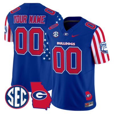 Custom Georgia Bulldogs Football American Style Blue Jersey - All Stitched
