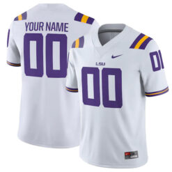 Custom LSU Tigers Football White Game Jersey - All Stitched