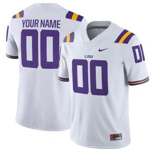 Custom LSU Tigers Football White Game Jersey - All Stitched