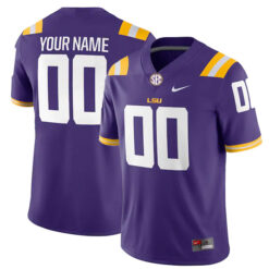 Custom LSU Tigers Football Purple Game Jersey w/ SEC Patch - All Stitched