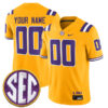 Custom LSU Tigers Football Gold Alternate Game Jersey w/ SEC Patch - All Stitched