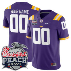 Custom LSU Tigers Football Peach Bowl Purple Game Jersey - All Stitched