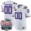 Custom LSU Tigers Football Peach Bowl White Game Jersey - All Stitched
