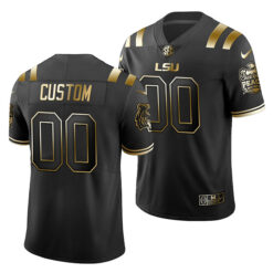 Custom LSU Tigers Football Peach Bowl Black Gold Jersey - All Stitched