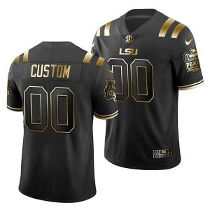 Custom LSU Tigers Football Peach Bowl Black Gold Jersey - All Stitched