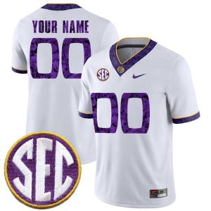 Custom LSU Tigers Football 2018 Silent Season White Jersey w/ SEC Patch - All Stitched