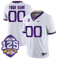 Custom LSU Tigers Football 2018 Silent Season White Jersey w/ 125th Season Patch - All Stitched