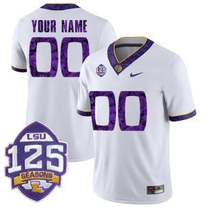 Custom LSU Tigers Football 2018 Silent Season White Jersey w/ 125th Season Patch - All Stitched