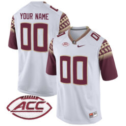 Custom Florida State Seminoles Football White Game Jersey w/ ACC Patch - All Stitched