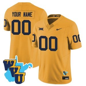 Custom West Virginia Mountaineers Football 1965 Gold Throwback Jersey - All Stitched