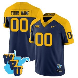 Custom West Virginia Mountaineers Football 1965 Alternate Navy Throwback Jersey - All Stitched
