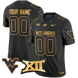 Custom West Virginia Mountaineers Football Black Gold Jersey - All Stitched