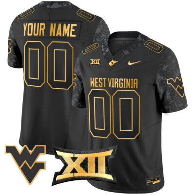 Custom West Virginia Mountaineers Football Black Gold Jersey - All Stitched