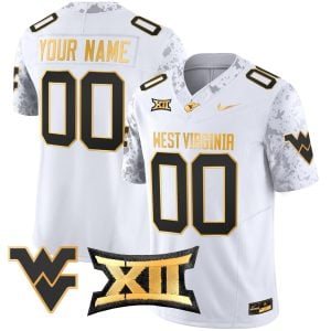 Custom West Virginia Mountaineers Football White Gold Jersey - All Stitched