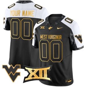 Custom West Virginia Mountaineers Football Alternate Black Gold Jersey - All Stitched