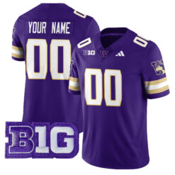 Custom Washington Huskies Football Purple Vapor F.U.S.E Limited Jersey w/ B1G Patch - All Stitched