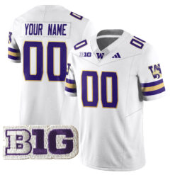 Custom Washington Huskies Football White Vapor F.U.S.E Limited Jersey w/ B1G Patch - All Stitched