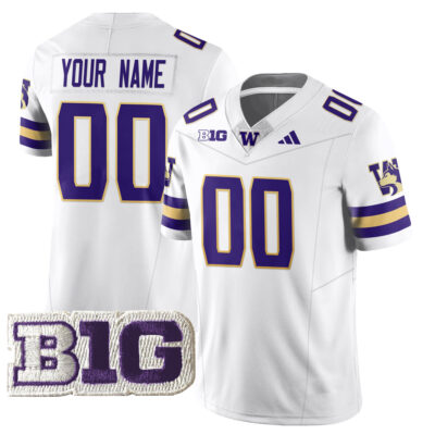 Custom Washington Huskies Football White Vapor F.U.S.E Limited Jersey w/ B1G Patch - All Stitched