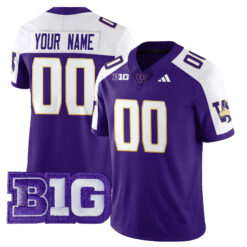 Custom Washington Huskies Football Purple Alt Vapor F.U.S.E Limited Jersey w/ B1G Patch - All Stitched