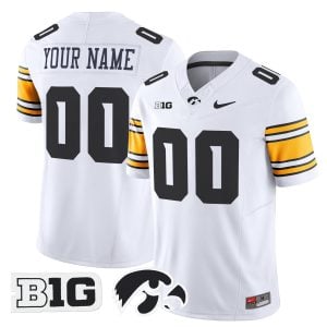 Custom Iowa Hawkeyes Football White Vapor F.U.S.E Limited Jersey w/ B1G Patch - All Stitched