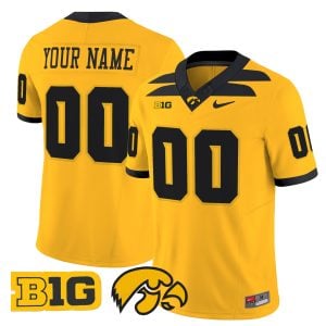 Custom Iowa Hawkeyes Football Gold Vapor F.U.S.E Limited Jersey w/ B1G Patch - All Stitched