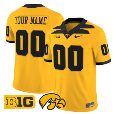 Custom Iowa Hawkeyes Football Gold Vapor F.U.S.E Limited Jersey w/ B1G Patch - All Stitched