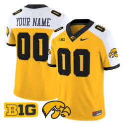 Custom Iowa Hawkeyes Football Alternate Gold Vapor F.U.S.E Limited Jersey w/ B1G Patch - All Stitched